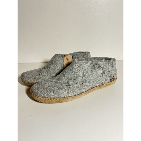 Glerups Men NWT Light Gray Wool Slipper Shoe Leather Sole Slip On 46 EU 12 US - Picture 1 of 9